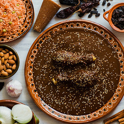 Mole Mexicano, Poblano mole ingredients, mexican spicy food traditional in Mexico